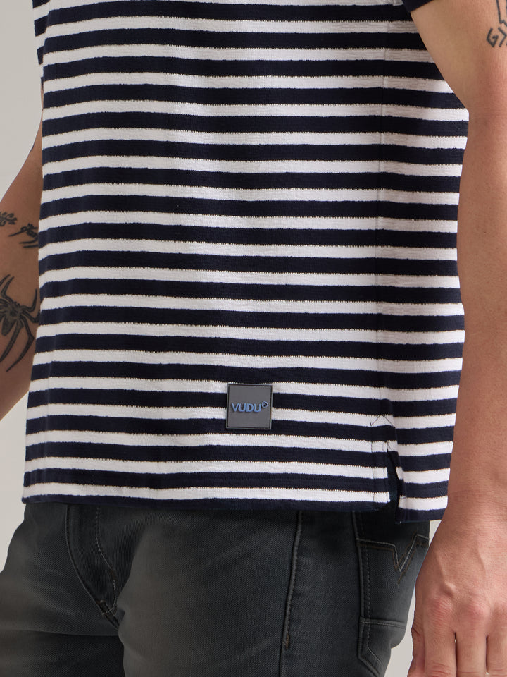 Classic Navy Striped Polo Tee
