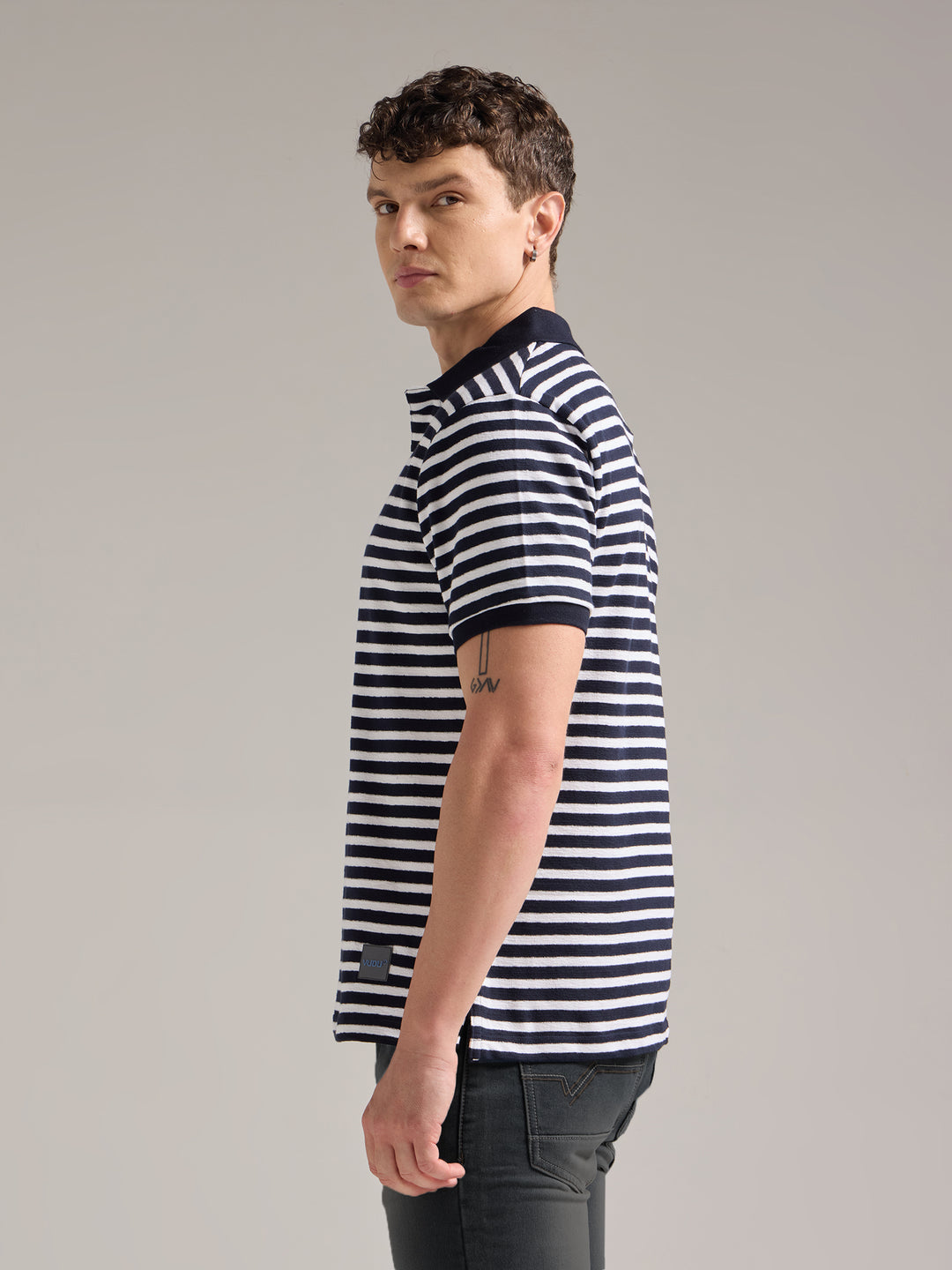 Classic Navy Striped Polo Tee