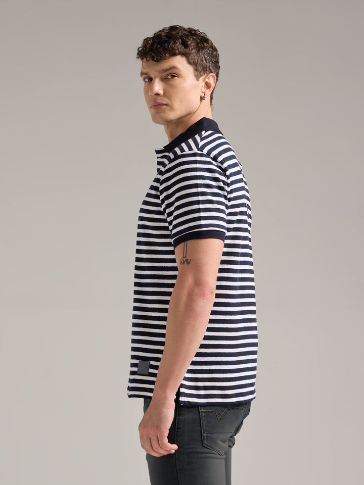 Classic Navy Striped Polo Tee