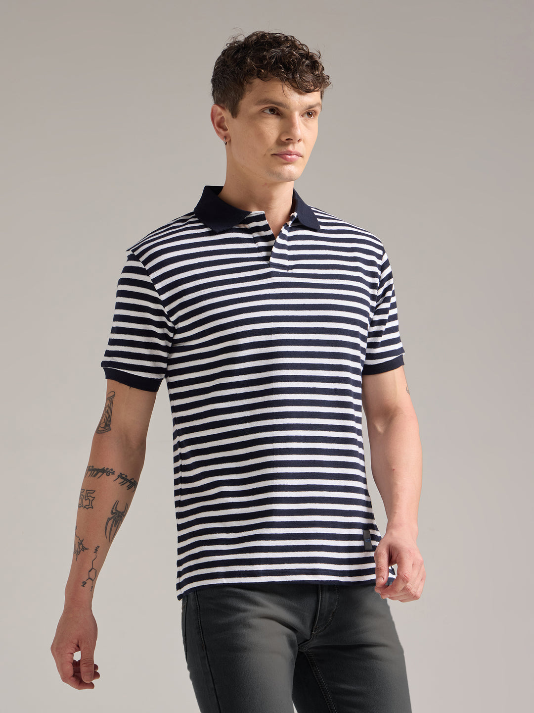 Classic Navy Striped Polo Tee