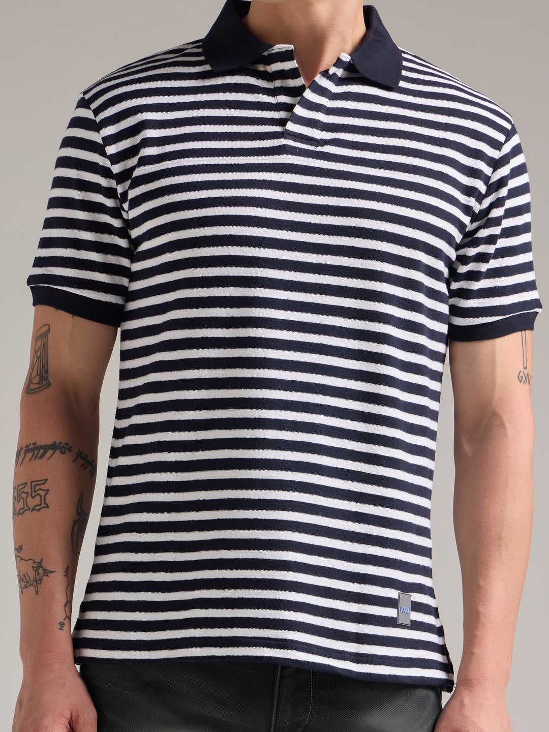 Classic Navy Striped Polo Tee