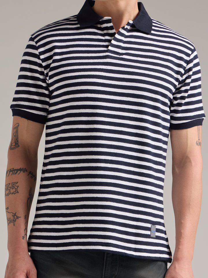 Classic Navy Striped Polo Tee