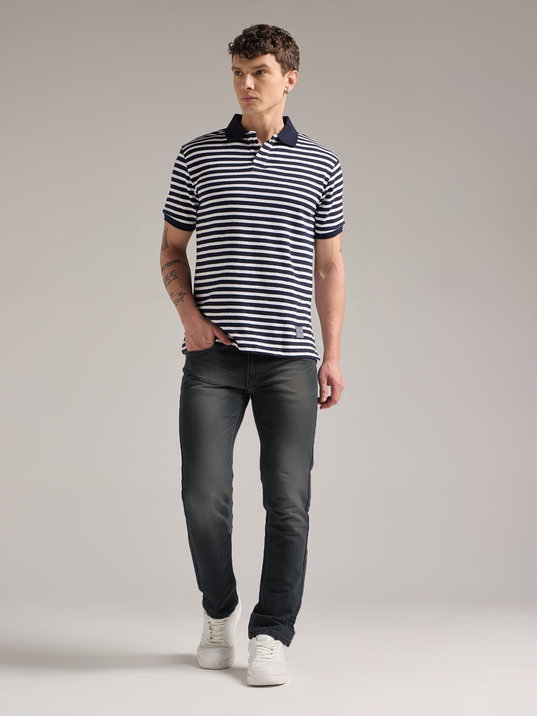 Classic Navy Striped Polo Tee