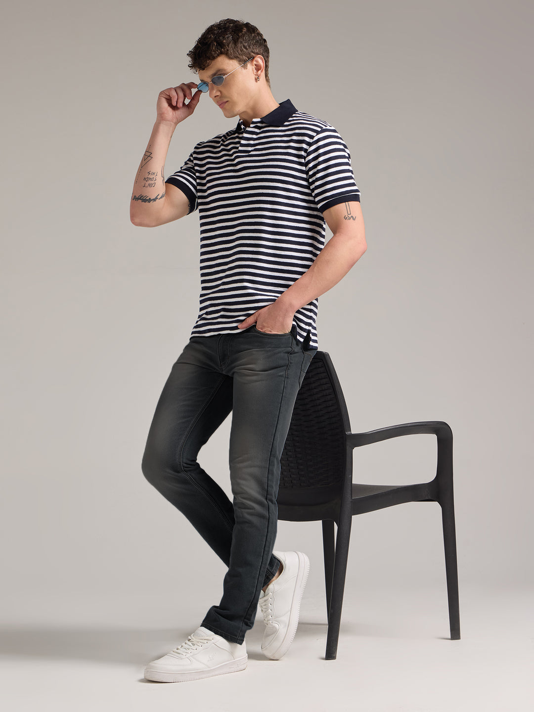 Classic Navy Striped Polo Tee