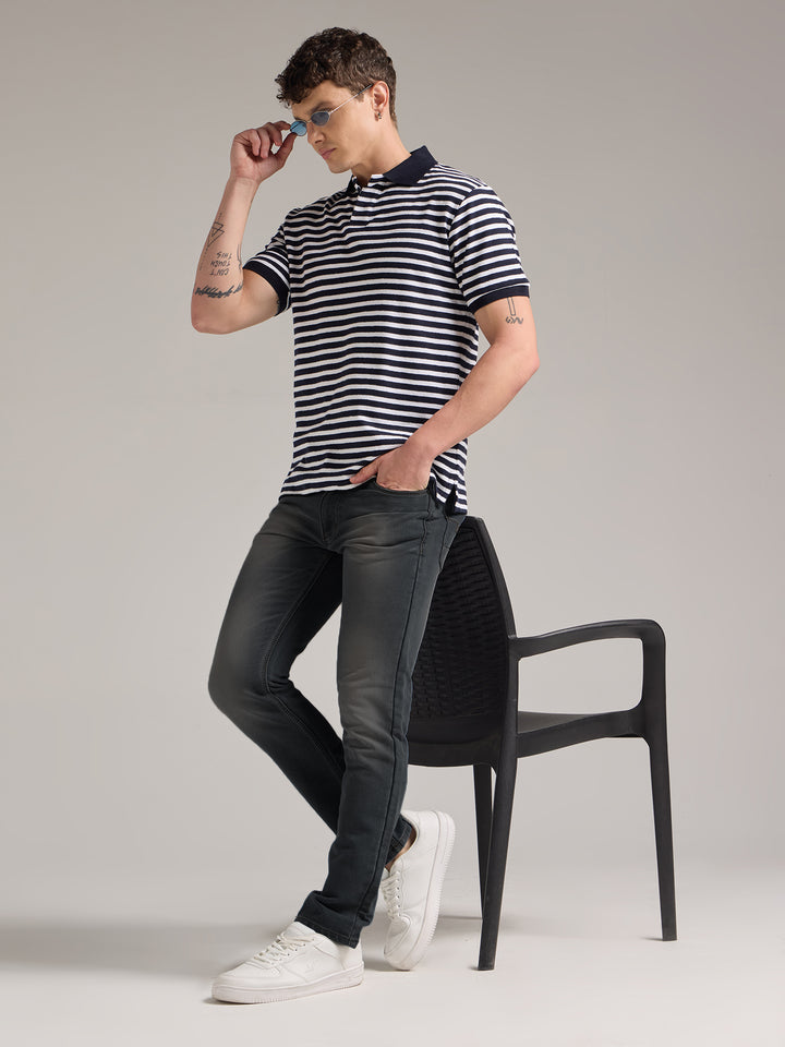 Classic Navy Striped Polo Tee