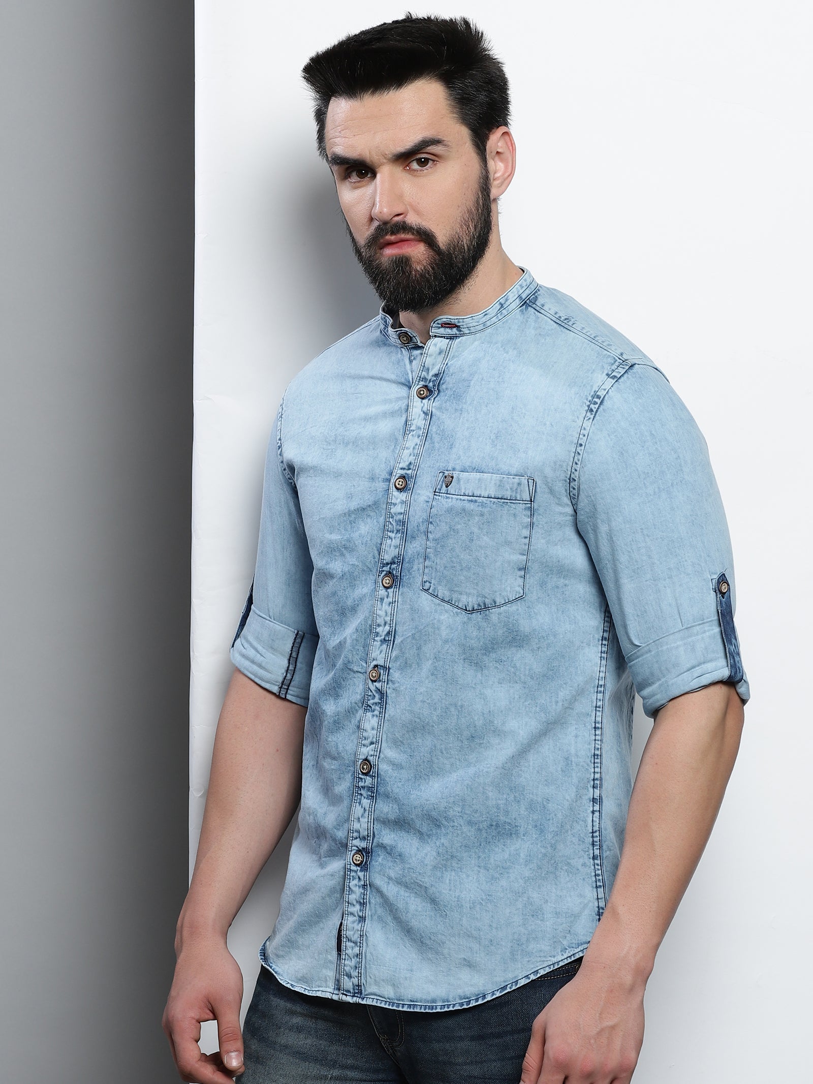 Premium Double Pocket Denim Shirt For Men - Evilato