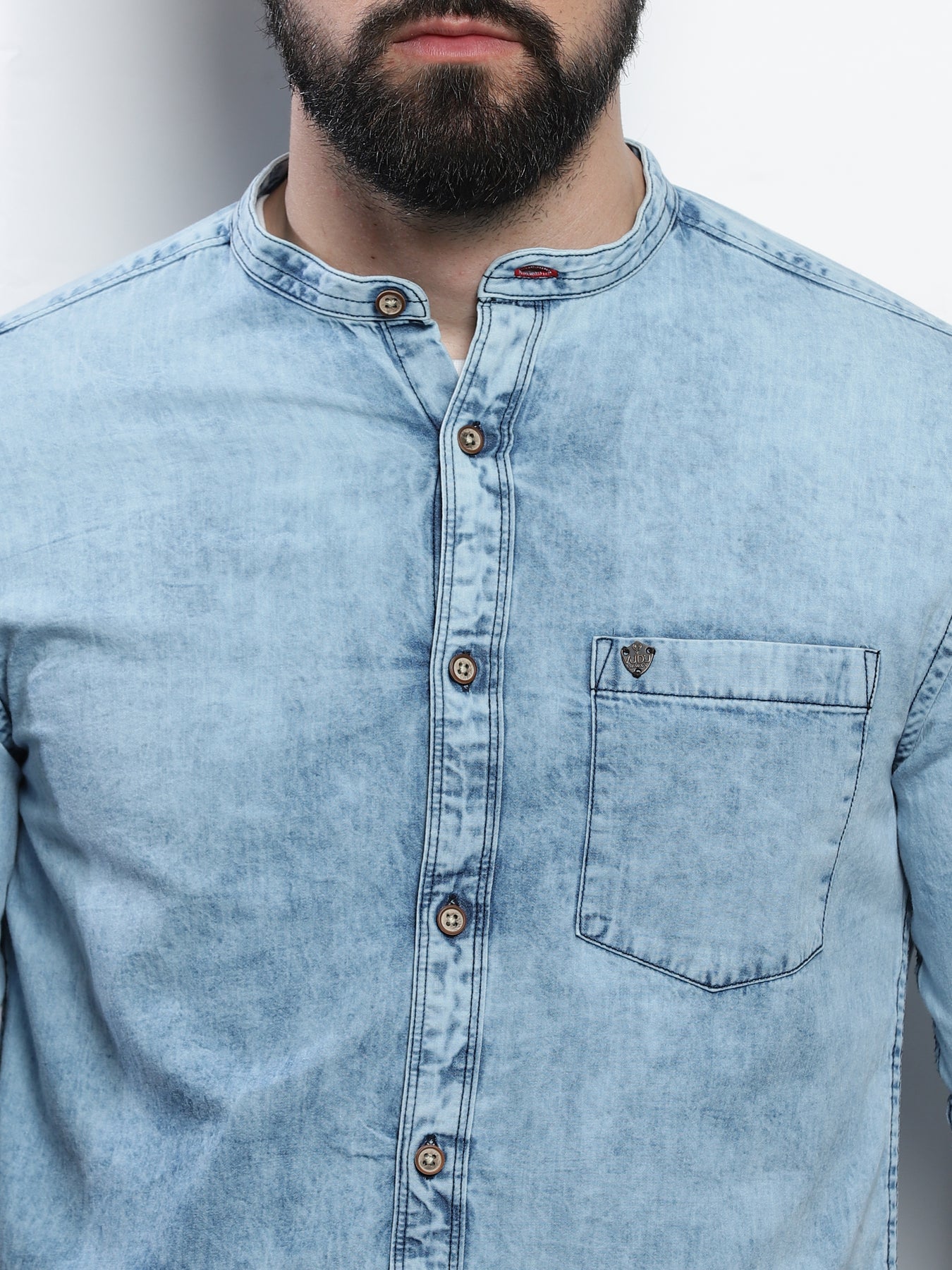 Shop Stylish Denim Mens Mandarin Collar Shirt Online VUDU