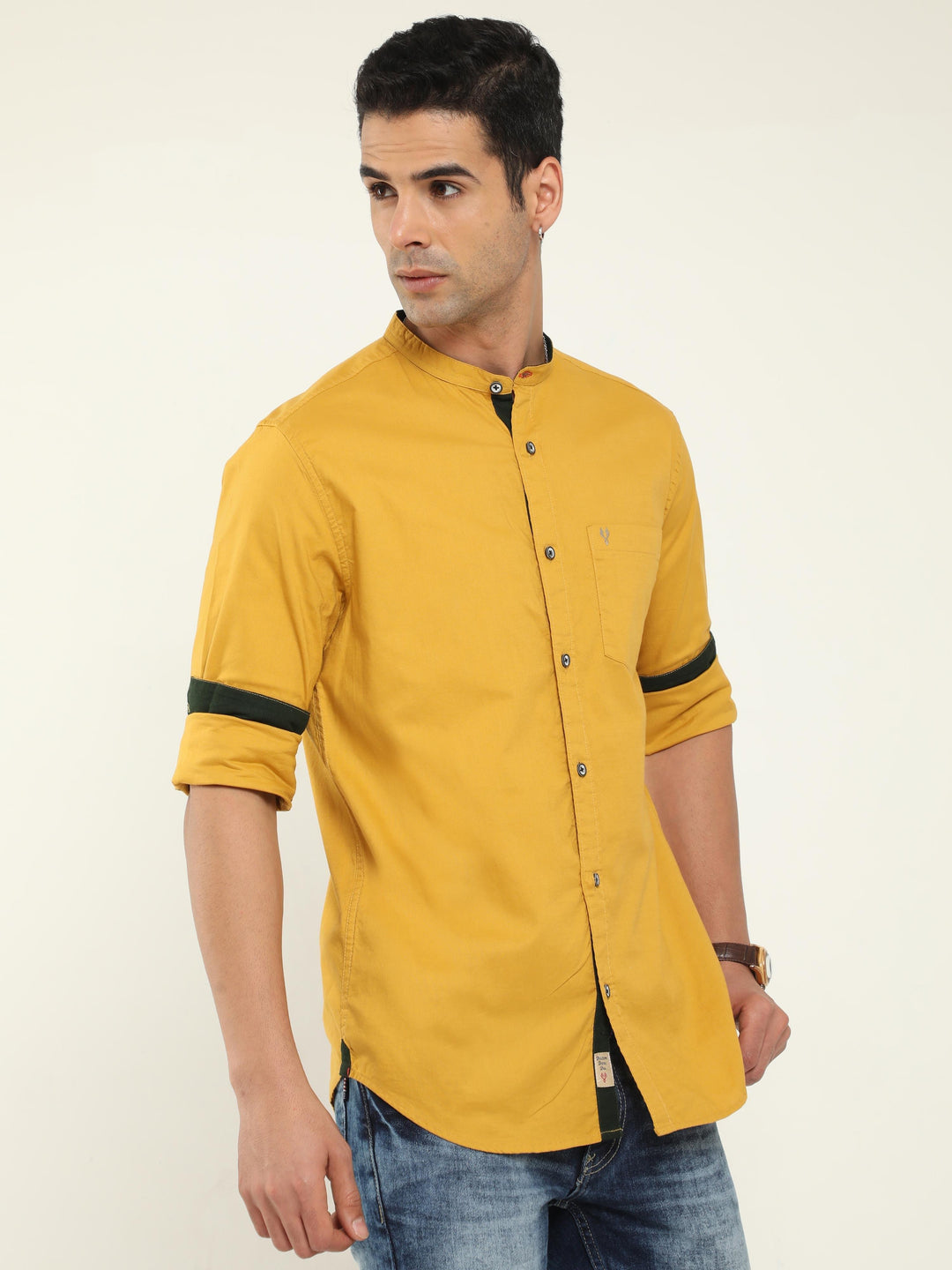 Classic Mustard Mandarin Collar Shirt