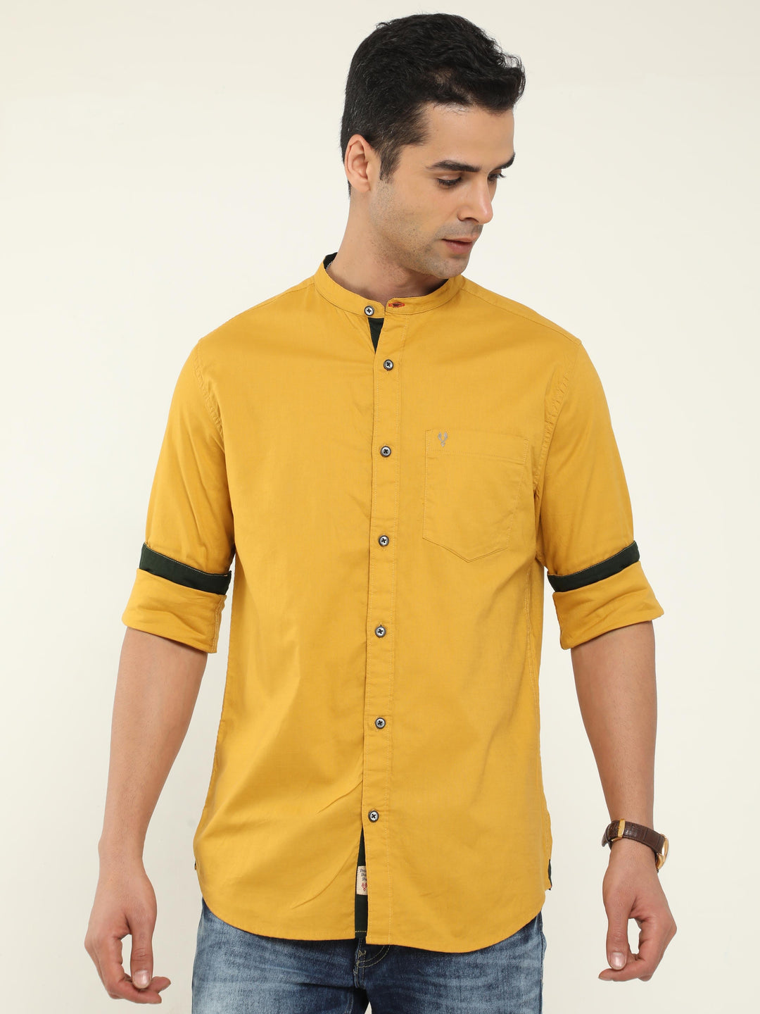 Classic Mustard Mandarin Collar Shirt