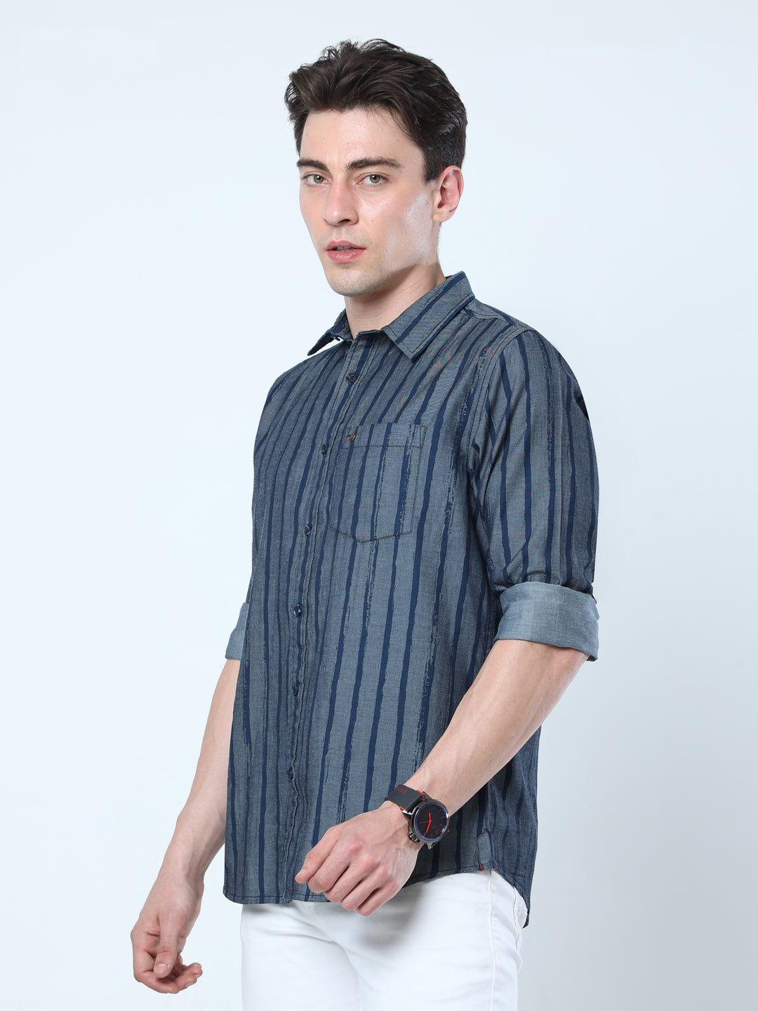 Indigo Printed Stripes Shirt